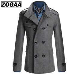 ZOGAA Autumn Mens Jacket Winter Warm Woolen Coat Casual Slim Fit Double-breasted Business Blends Jacket Overcoat Trench 4 Colors 211011