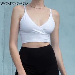 summer fashion white tank tops tee Women Cotton Blend Crossover sexy V-neck Camis Crop Tank Top JGGA 210603