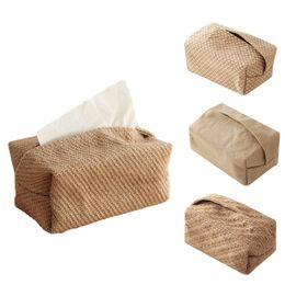 Japanese-Style Jute Tissue Case Napkin Holder for Living Room Table Boxes Container Home Car Papers Dispenser 210818