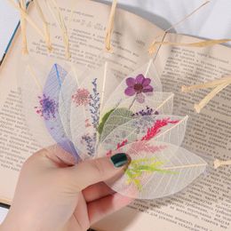 Bookmark Book Stopper Pressed Floral With Raffia Tassel Leaf Shaped Dried Flowers Transparent Vein