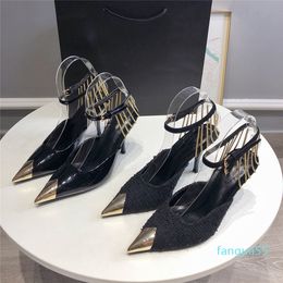 New high-quality designer party dress shoes for brides and ladies fashion sexy pointed toe edging chain high heels