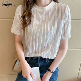 Summer Short Sleeve Women Blouse and Tops Casual Loose O Neck Shirts Fashion Pleated Female Clothing Blusas 14348 210521