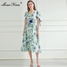 Fashion Designer dress Summer Women's Dress V-neck Short sleeve Floral-Print Slim Dresses 210524