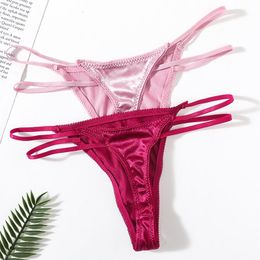 Women's Panties 2PCS/lot G-string Underwear Sexy Female Underpants Thong Solid Colour Pantys Lingerie Satin Design