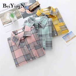 Women's Shirt Autumn Long Sleeve Pocket Buttons Casual Preppy Japanese Style Oversized Blouses Female Blusas Plaid Top 210506