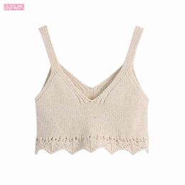 Sexy Women Solid Colour V-neck Sleeveless Hollow Sling Vintage Halter Short Casual Chic Female Tops 210507