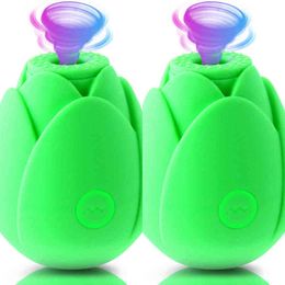 Nxy Sex Vibrators Green Rose Vibrator Vagina Sucking Ball Toys for Women with 10 Intense Suction Rechargeable Clit Sucker Nipple Stimulator 1209