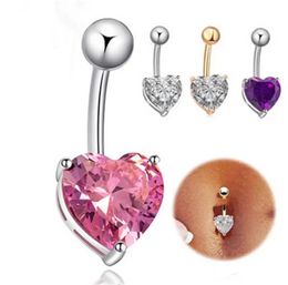 Gold Silver Color Women Shiny Heart Crystal Zirconal Body piercing Belly Jewelry Bars Navel Rings Body Piercing Fashion Accessories