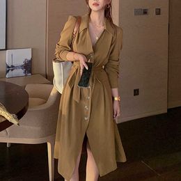 Office Dres Long Sleeve Turn-Down Collar Korean Cardigan Solid Lady Work Clothes Autumn 210604