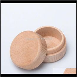 Boxes Packaging & Display Drop Delivery 2021 Beech Wood Small Round Storage Retro Vintage Ring Box For Wedding Natural Wooden Jewelry Case 13