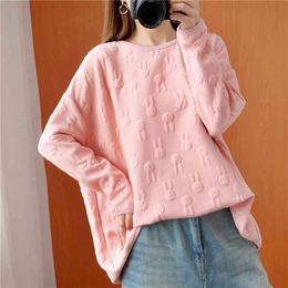 Padded Rabbit Thickened Women's Loose Sweatshirts Oversize Tops Autumn Winter Solid Pink Pullovers Female Large Size Casual Pull 210601