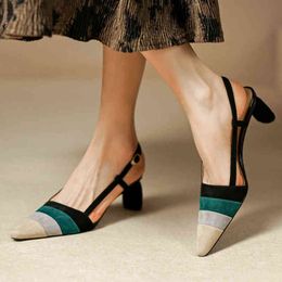 Sandels New Fashion Women Summer Pumps Genuine Leather Shoes Woman High Heels Sandals Ladies Pointed Toes Stiletto Black 220303