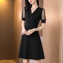 Summer Korean Fashion Silk Dresses Women Mesh Short Sleeve Office Lady Bodycon Plus Size Sheath Vintage 210531