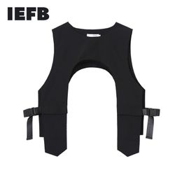 IEFB /men's wear Personalised black industrial waistcoat sleeveless niche design irregular vest for male lightweight tops 9Y4035 210524