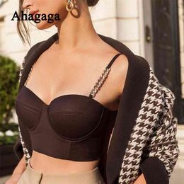 Ahagaga Sexy Short Corset Camis Women Fashion Chain Straps Skinny Bodycon Clubwear Party Vest Women Camisole Female Blusas Tops 210401