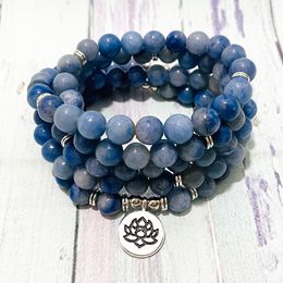 SN1395 New Design 8 mm Blue Aventurine 108 Mala Bracelet Women`s Lotus Yoga Mala Necklace Natural Meditation Japa Mantra Beads