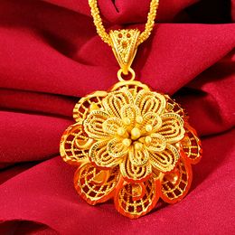 Big Filigree Flower Pendant Chain 18k Yellow Gold Filled Wedding Engagement Women Gift