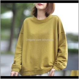 Tops & Tees Womens Clothing Apparel Drop Delivery 2021 Autumn Korean Loose Casual O-Neck Long Sleeve Cotton Plus Size T-Shirt Simple Comforta