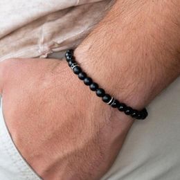Charm Armbänder 6mm Fashion Herren Armband Black Round Matte Onyx Steinperlen Armreifen für Schmuck Geschenk Pulsera Hombre