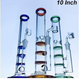 Colorful Water Pipes Hookahs Heady Bongs Beaker Triple Honeycomb 10 Inch Oil Dab Rigs 14mm Female Joint Thick 4mm Colored Glass Chamber & Mouthpiece With Bowl WP525