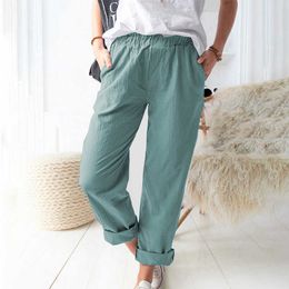 Solid Colour Casual Loose Wide Leg Pants Streetwear Women Joggers High Waist Elastic Commute Straight Trousers 210604