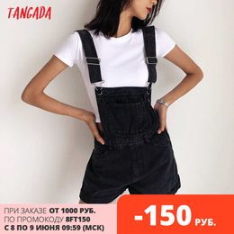 Tangada Women Denim Playsuits Adjustable Spaghetti Strap Sleeveless Rompers Ladies Summer Casual Chic Jumpsuits PP01 210609