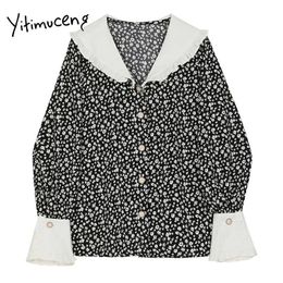 Yitimuceng Floral Pint Blouse Women Vintage Shirts Loose Spring Fashion Clothes Ruffled Long Sleeve Office Lady Tops 210601