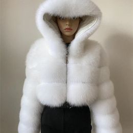 real fur bare midriff short coat detachable hood winter luxury clothing raccoon natural women jacket 211220