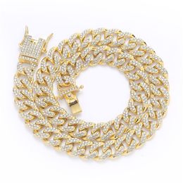 13mm Cuban Link Chain Necklace Iced Out Paved Miami Rapper Choker Long Figaro Necklaces Accessories Men Women Jewellery