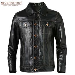 Men Genuine Leather Jacket Soft Slim Fit Tanned Pigskin Leather Jackets Male Skin Coat Spring Clothing M483 211111