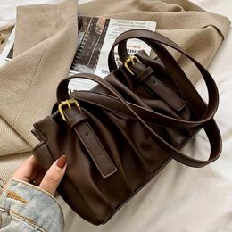 pleated big bag Canada - Evening Bags Vintage Shoulder Bag 2021 Women Trend Autumn Solid Pleated PU Leather Pillow Big Woman Large Womens Handbags Shoppers