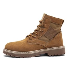 Herbst Herren Taktische Militärische Stiefel Schwarz Leder Knöchel Für Männer Erwachsene Arbeit Leinwand Schuhe Vintage Stil Schnüren