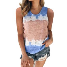 Summer Tie Dye Vest Tops Women's Fashion O Neck Sleeveless T-shirts Casual Loose Printed Sports Tank Plus Size 5XL 210526