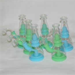 glow in the dark Smoking Mini Silicone Dab Rigs Water Pipes Bong Bubbler Oil Rig Detachable Unbreakable Percolator with glass bowl