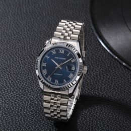 Male Automatic Watch Blue Dial Face Steel Bracelet Wristwatch Business Man Waterproof Brand Mechanical Clock Mechanism Q0902