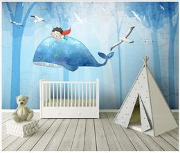 Custom photo wallpapers for walls 3d murals wallpaper Modern hand drawn boy fish forest cute cartoon children room mural background wall papers