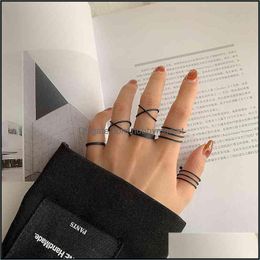 Cluster Rings Jewellery Ins Simple Geometric Joint Personality Light Luxury Niche Design Ring Set Cool Wind Hand Ornament Female Drop Delivery