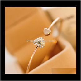 Charm Bracelets Drop Delivery 2021 Fashion Adjustable Crystal Double Heart Bow Bilezik Cuff Opening Bracelet Women Jewellery Gift Mujer Pulsera