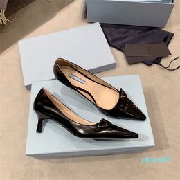 Top Quality Women Dress Shoes high heels black white Genuine Leather Point Toe Pumps 8553