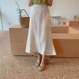 Women Skirts Fashion High Waist Skirt Spring Girls Summer Midi s solid white Elastic A Line Ladies 210423