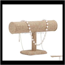 Other Packaging & Drop Delivery 2021 Top Grade Burlap Wooden Necklace Bracelet Jewelry Display Stand Linen Bangle Holder Single-Layer Gsrn5