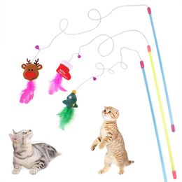 Cat Toys Christmas Interactive Toy Super Funny Sticks Plush Teaser Feather Bells Pet Supplie