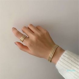 BAGGGGG Fashion French Celli metal double-layer open bracelet ring simple temperament cool wind Brass Earrings accessories girl