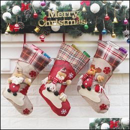 Decorações de Natal festivo festivo material de jardim de casa meia santa boneco de neve rena xmas personagem presente doce sacos pendurado aessório jk