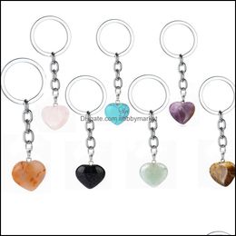 Key Rings Jewellery Rose Natural Heart Stone Keychain Turquoise Crystal Quartz Healing Chakra Chain Ring Keyring Gift Drop Delivery 2021 Ehoju