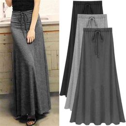 Womens Elastic Waist Plus Size A-line Skirts Hip Slim Long Loose Sheds Split Skirts Large Size Knitted Skirts OLV1080 210412