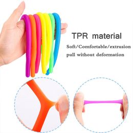 TPR Stress Relief Toy Stretchy String Fidget Funny Pull Vent Rubber Sensory Toys Noodles Anti Soft Glue Elastic Rope Neon Autism Noodle Gift for Kids