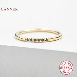 Canner Mini Row of Black Diamonds Ring 100% 925 Sterling Silver Anillos Gold for Women Luxury Fine Jewelry Rings Bijoux