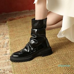 Boots Top Quality Genuine Leather Ladies Ankle Autumn Zipper Low Heels For Women Winter Est Party Basic Shoes Woman