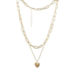 Multi-layers Punk Metal Gold Colour Heart Pendant Necklace Simple Choker Necklace collier femme